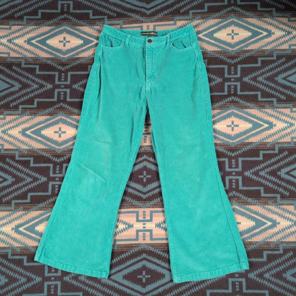 Princess Highway Corduroy Teal Pants Size 14 30x28 Cotton Wide Leg Retro Flare